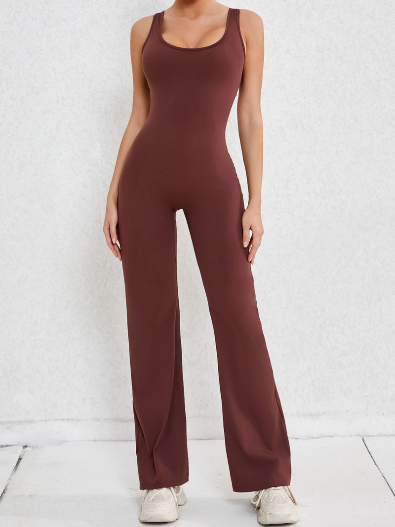 Cutout Wide Strap Scoop Neck Active Jumpsuit