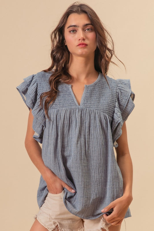 BiBi Textured Ruffled Smocked Blouse