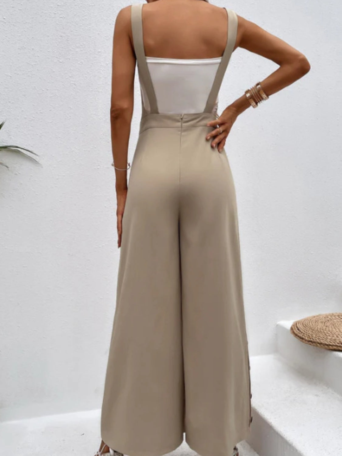 Side Decor Button Wide Leg Overalls