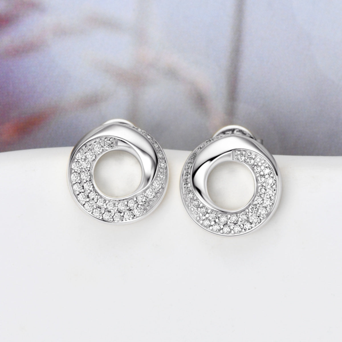 Silver Inlaid Moissanite Stud Earrings