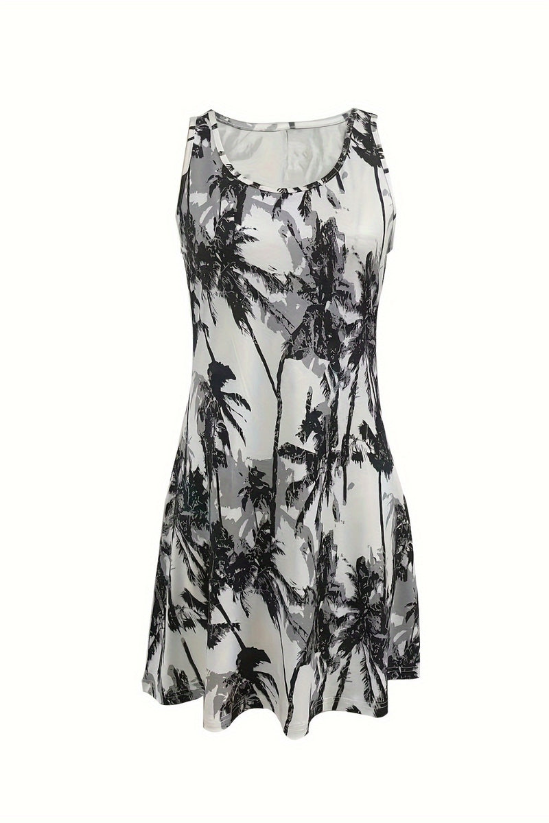 Printed Scoop Neck Wide Strap Mini Dress