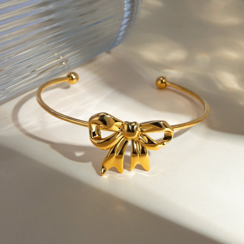 Gold-Plated Stainless Steel Bow Bracelet