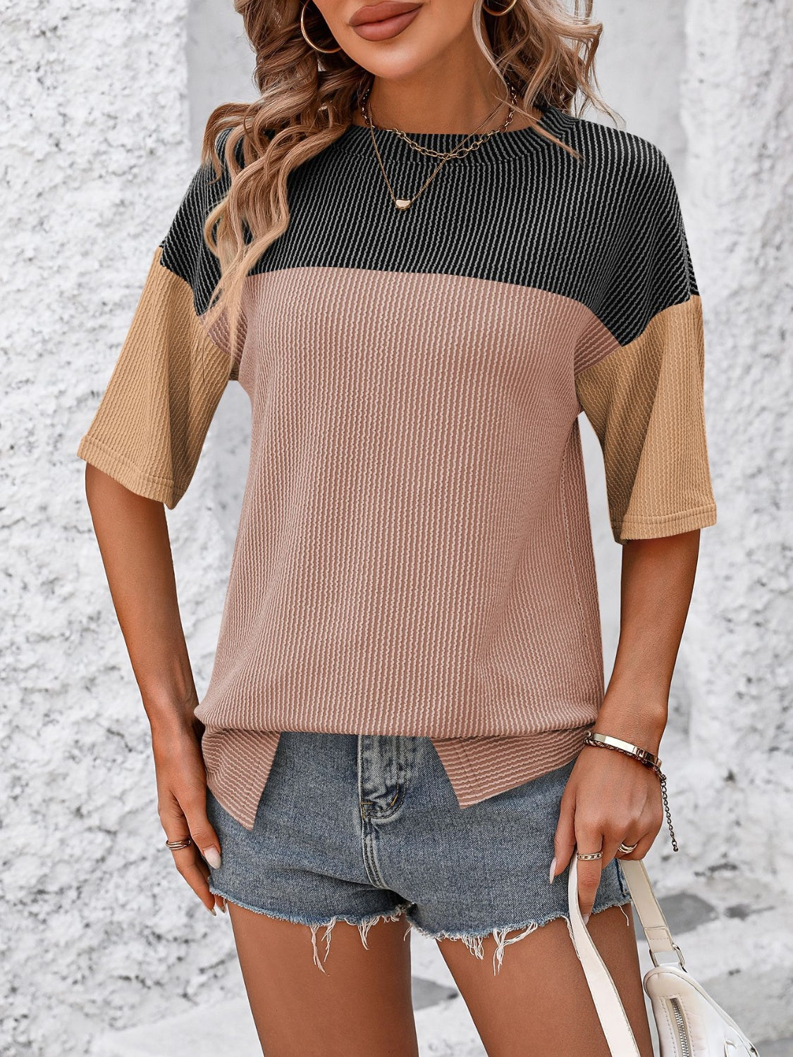 Color Block Round Neck Half Sleeve T-Shirt