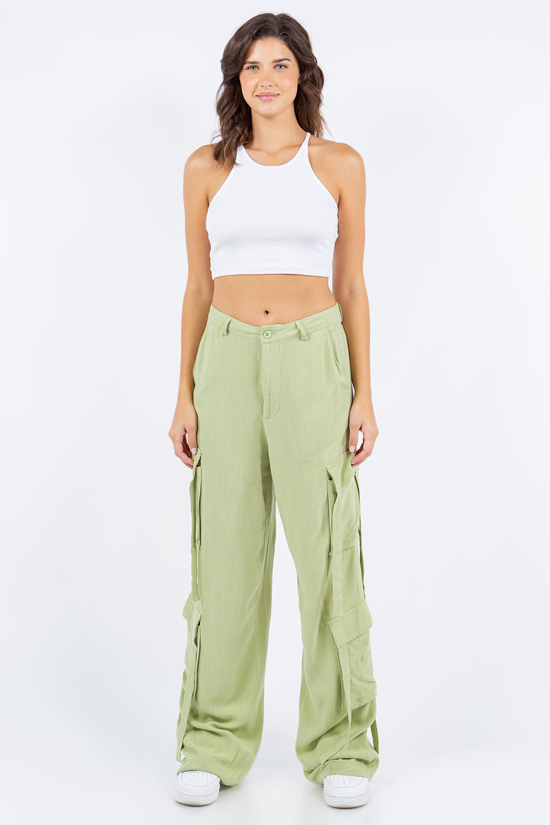 American Bazi Linen Wide Leg Cargo Pants