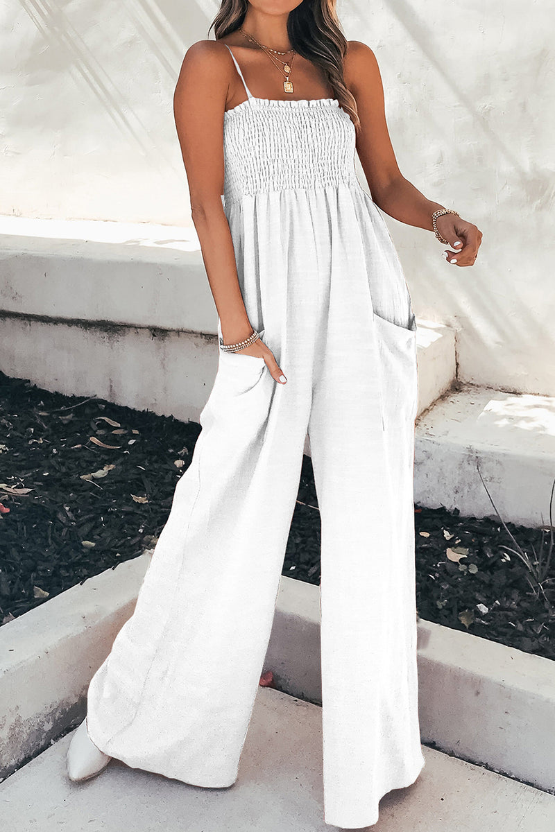 Smocked Spaghetti Strap Wide Leg Jumpsuit