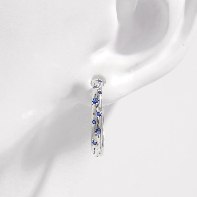 Silver Inlaid Zircon Huggie Earrings