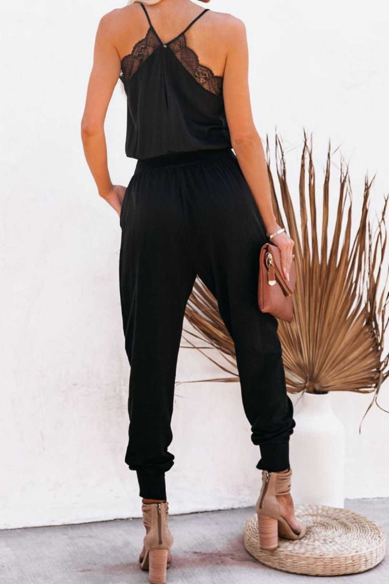 Lace Detail V-Neck Spaghetti Strap Jumpsuit