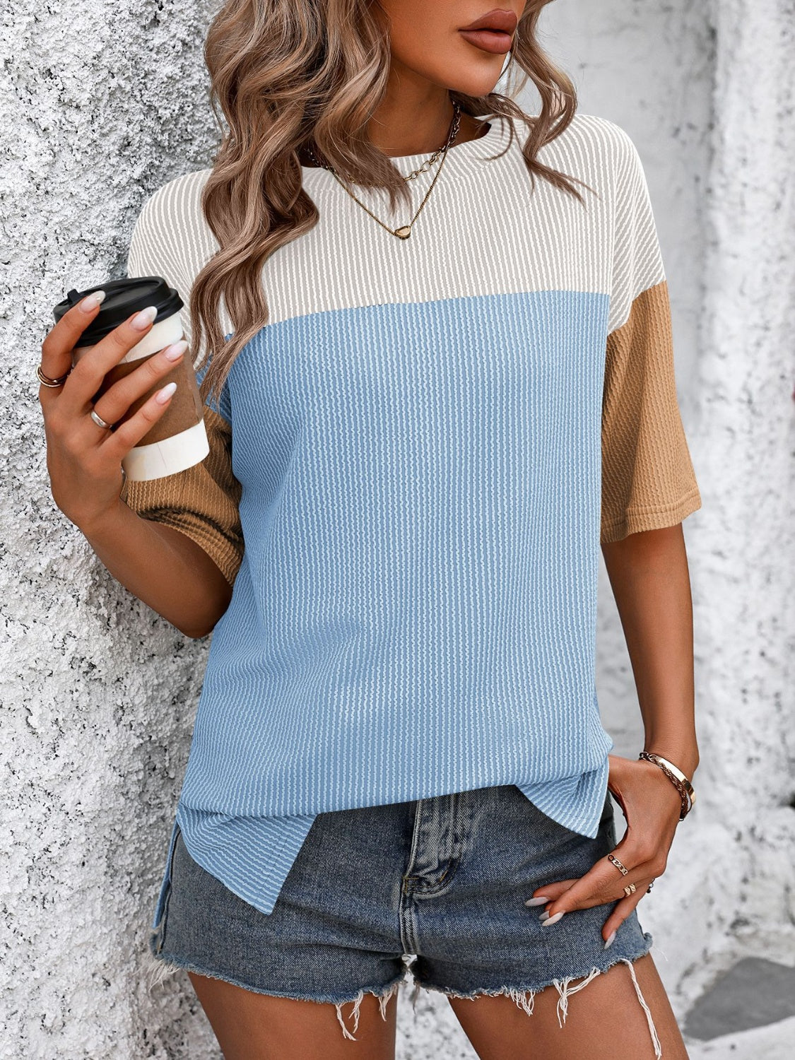 Color Block Round Neck Half Sleeve T-Shirt