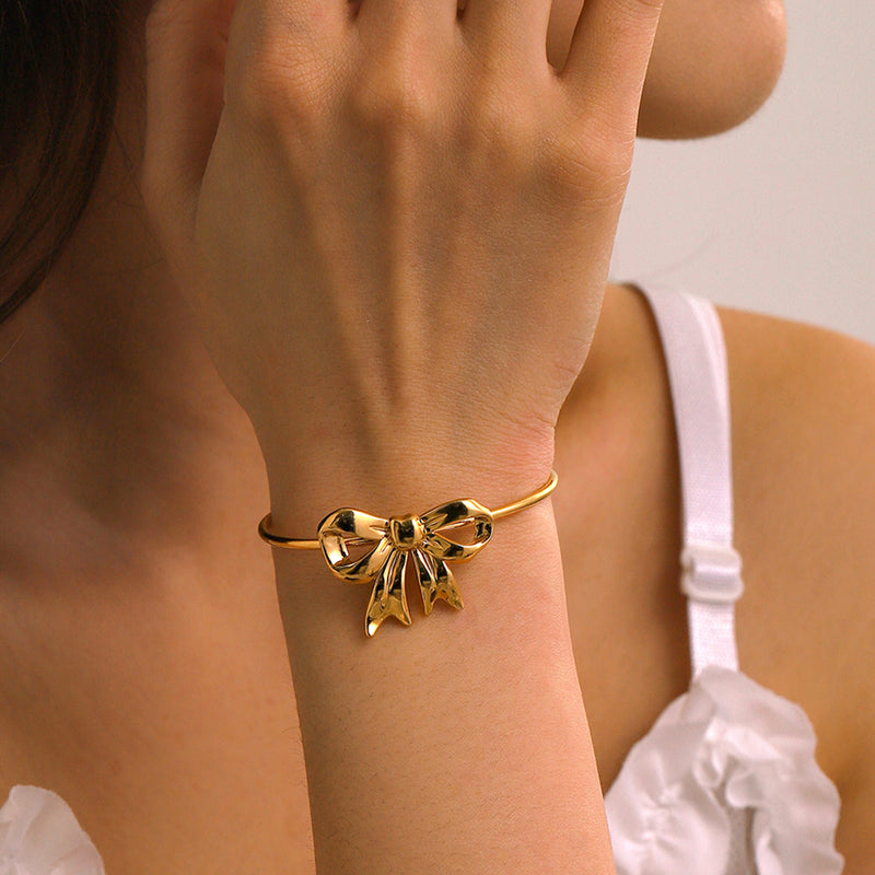 Gold-Plated Stainless Steel Bow Bracelet