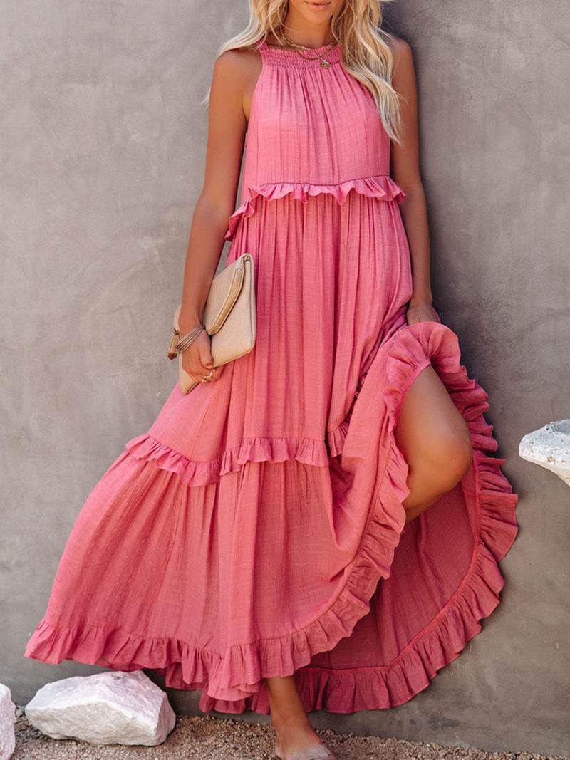 Ruffled Sleeveless Maxi Dress with Pockets