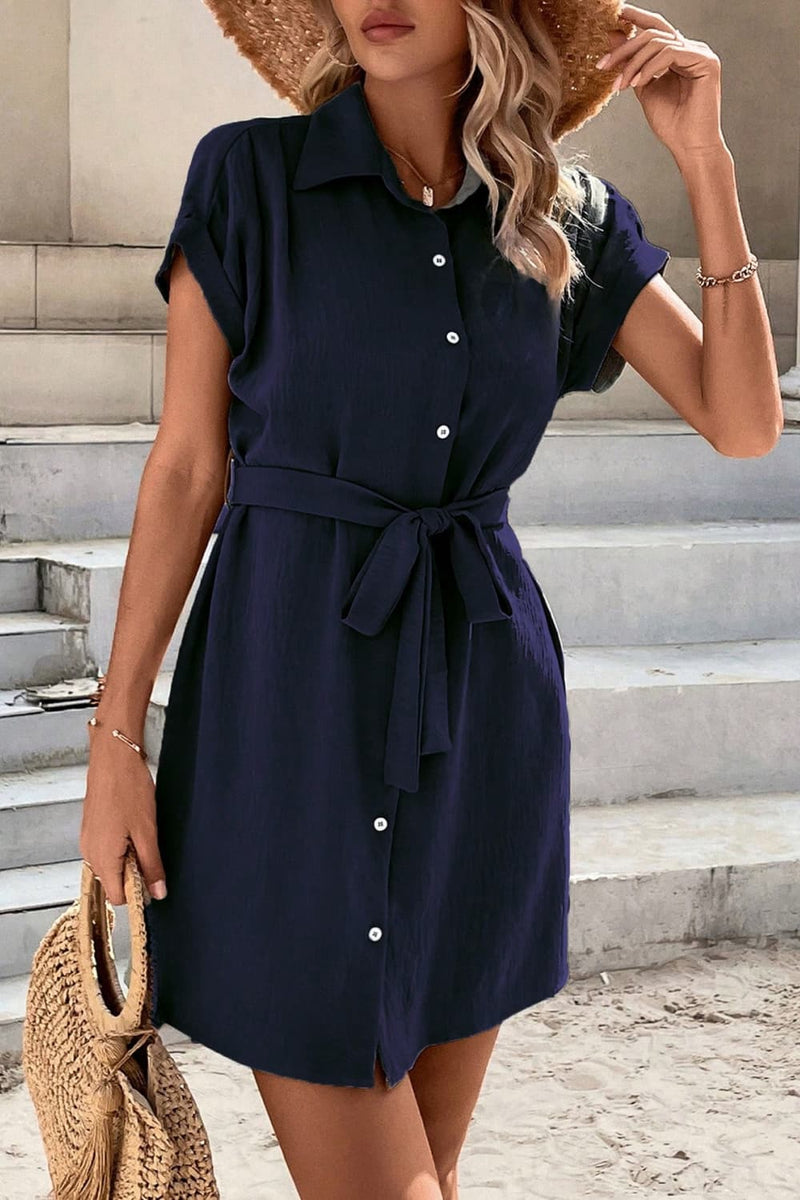 Button Down Collared Short Sleeve Dress