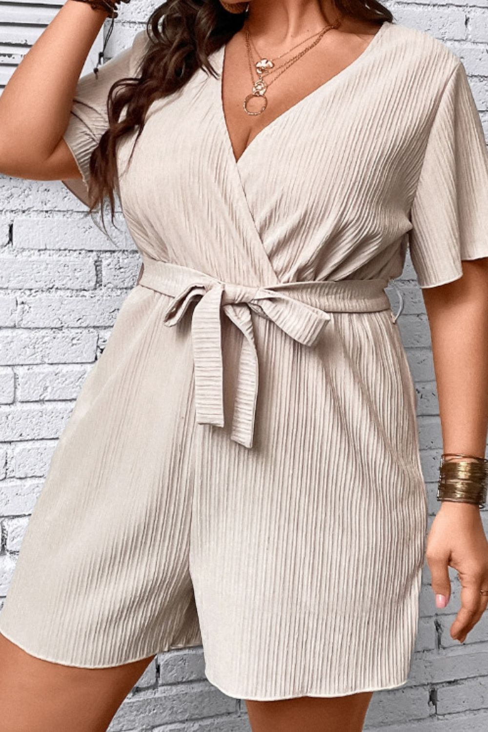 Size Tie Waist Surplice Neck Romper