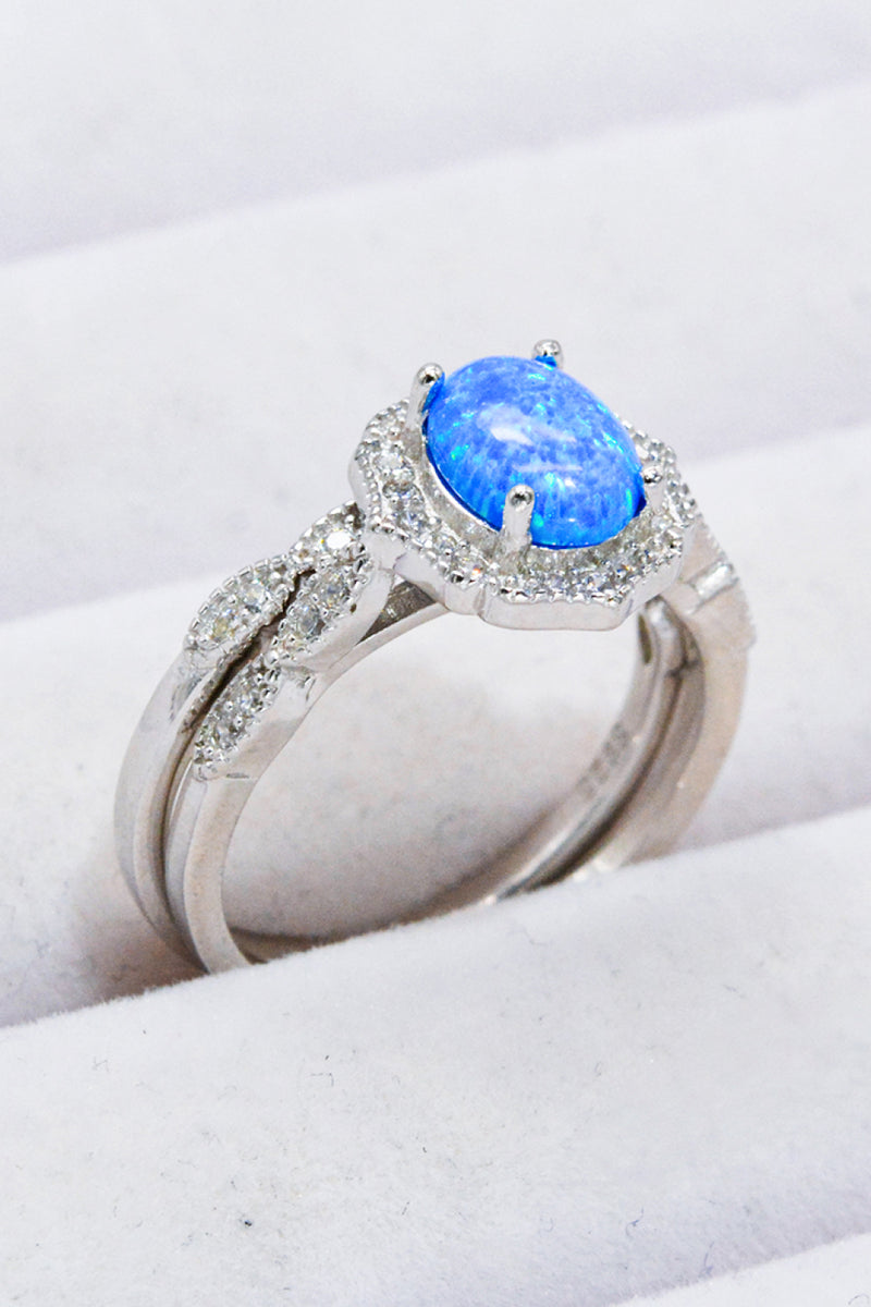 2-Piece 925 Sterling Silver Opal Ring Set