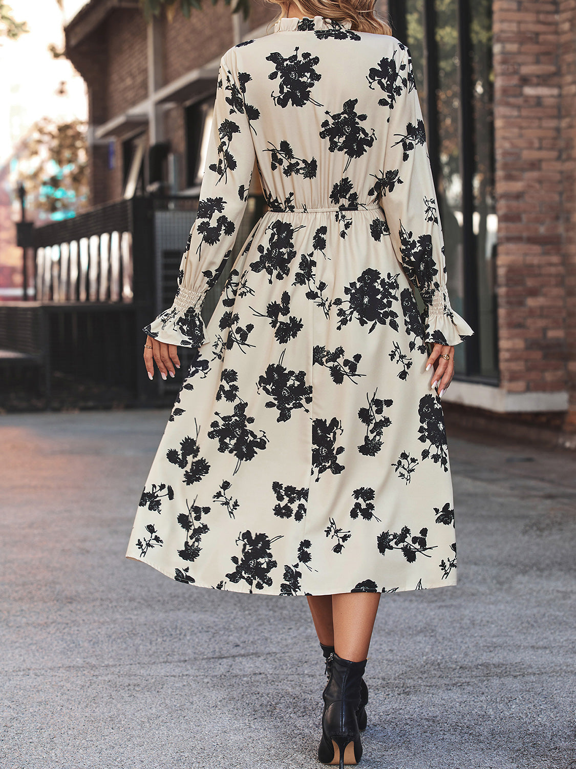 Tie Neck Flounce Sleeve Dress