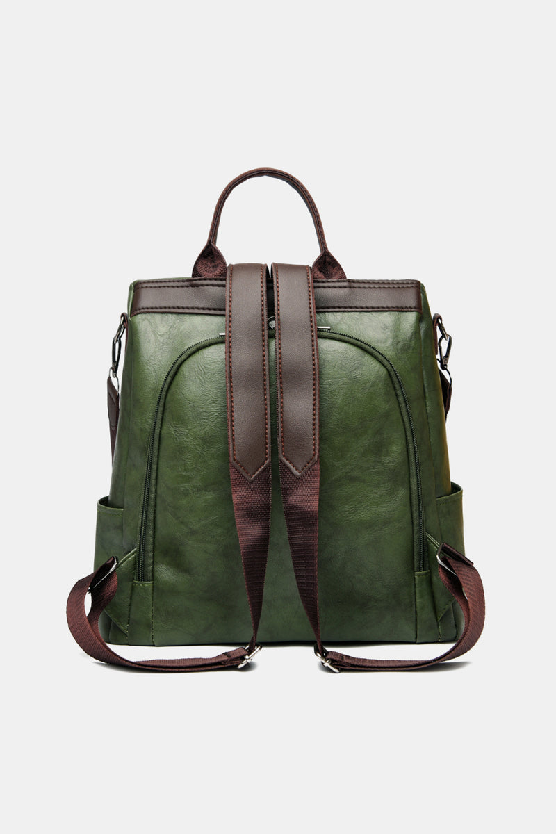 Contrast Color PU Leather Backpack