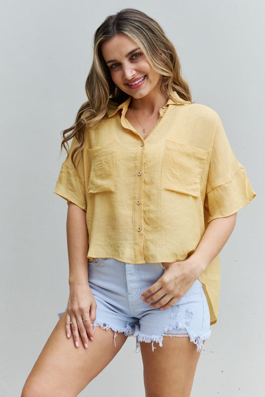 HYFVE Chill Mode High Low Hem Button Down Top