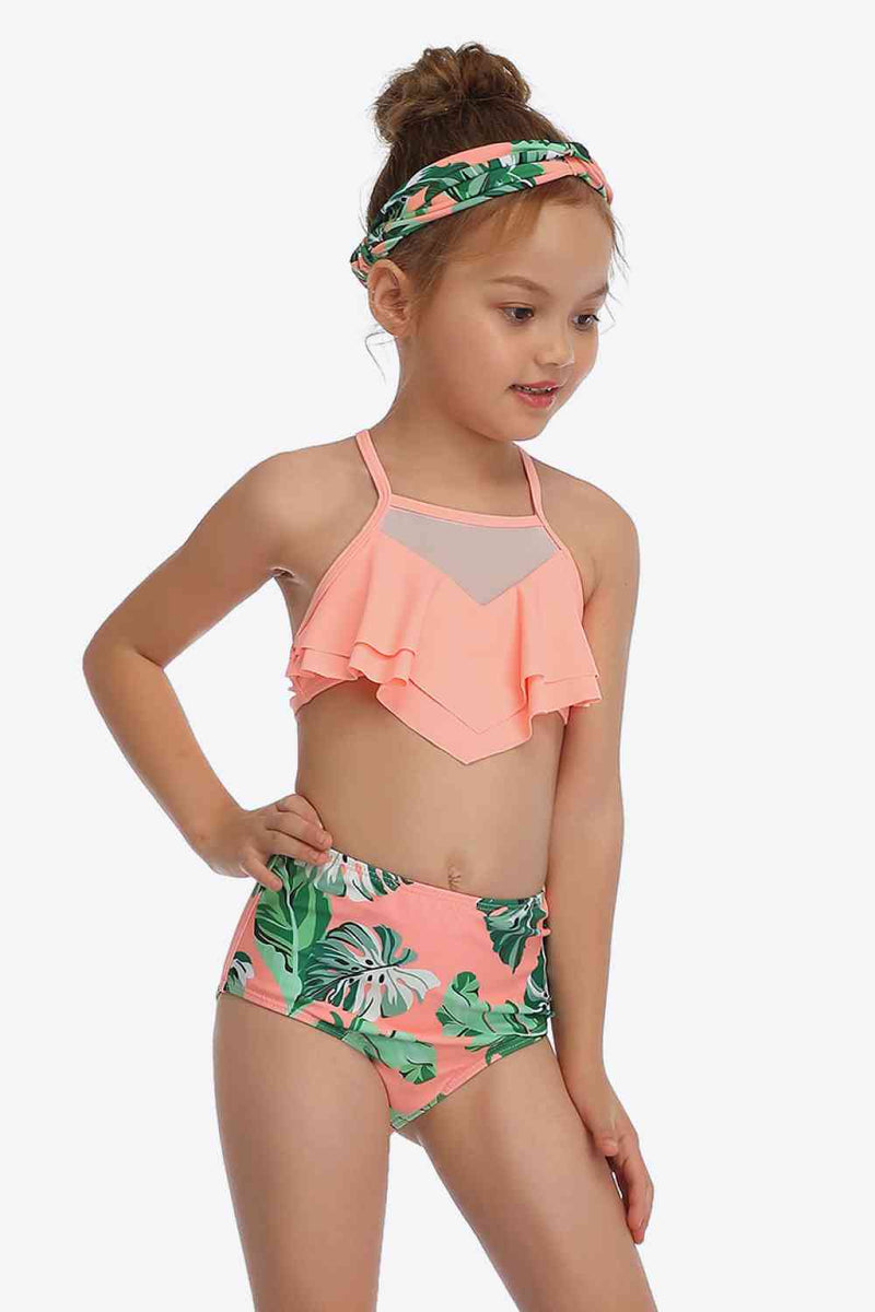 Botanical Print Ruffled Two-Piece Swim Set