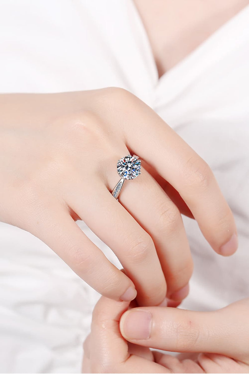 Moissanite Rhodium-Plated Side Stone Ring