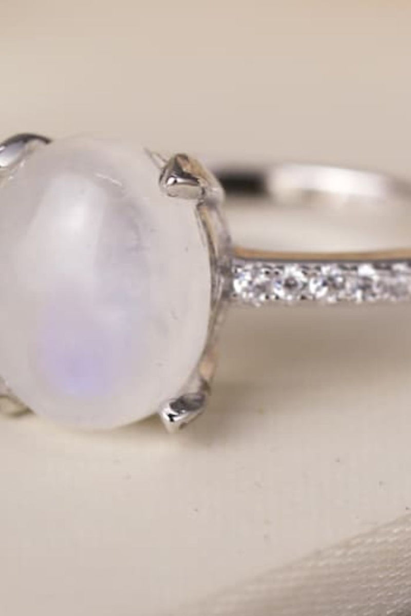 High Quality Natural Moonstone 925 Sterling Silver Side Stone Ring