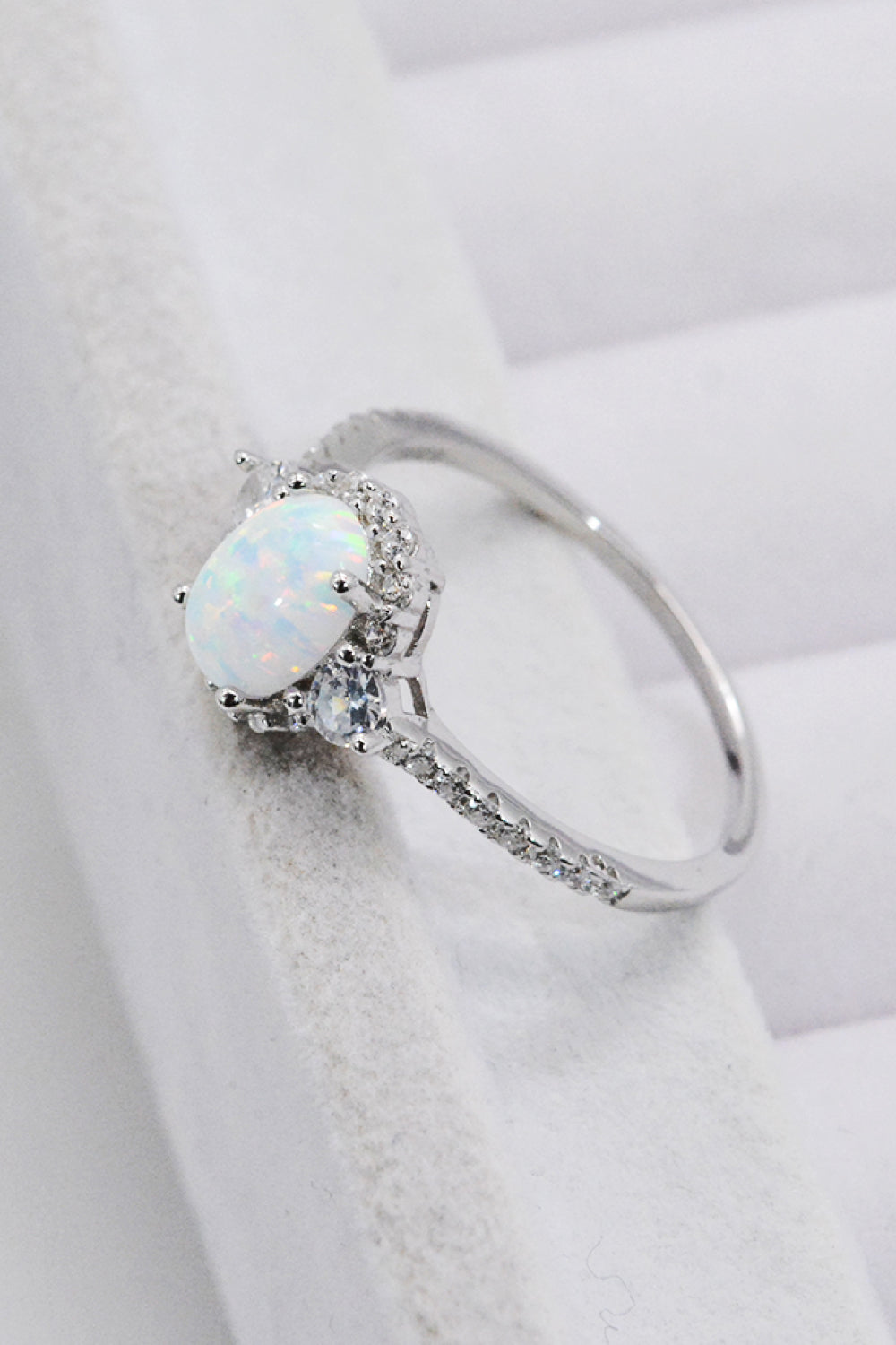 925 Sterling Silver Platinum-Plated Opal Ring