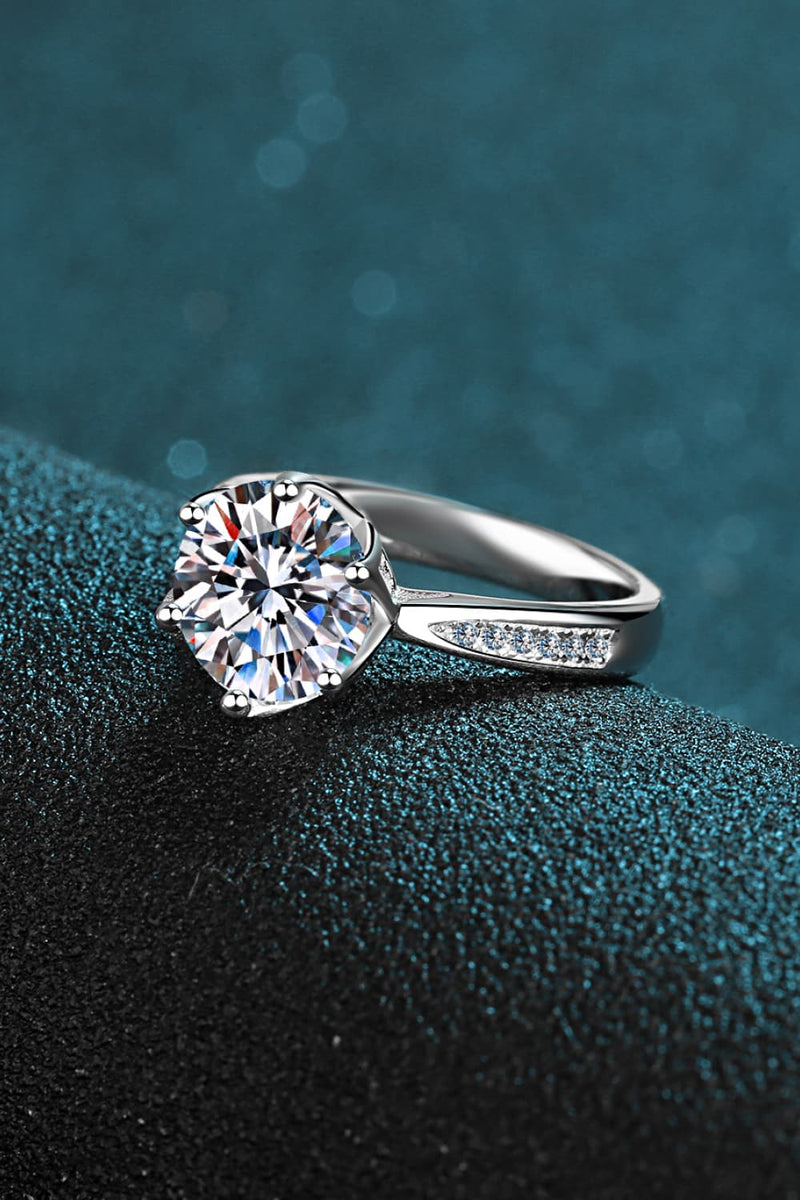 Moissanite Rhodium-Plated Side Stone Ring