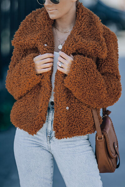 Fuzzy Snap Down Long Sleeve Jacket