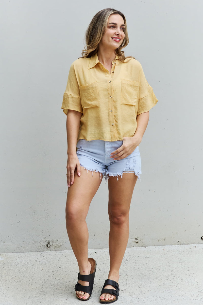 HYFVE Chill Mode High Low Hem Button Down Top