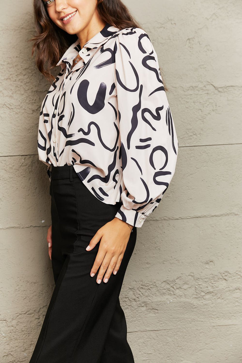 Printed Collared Neck Button-