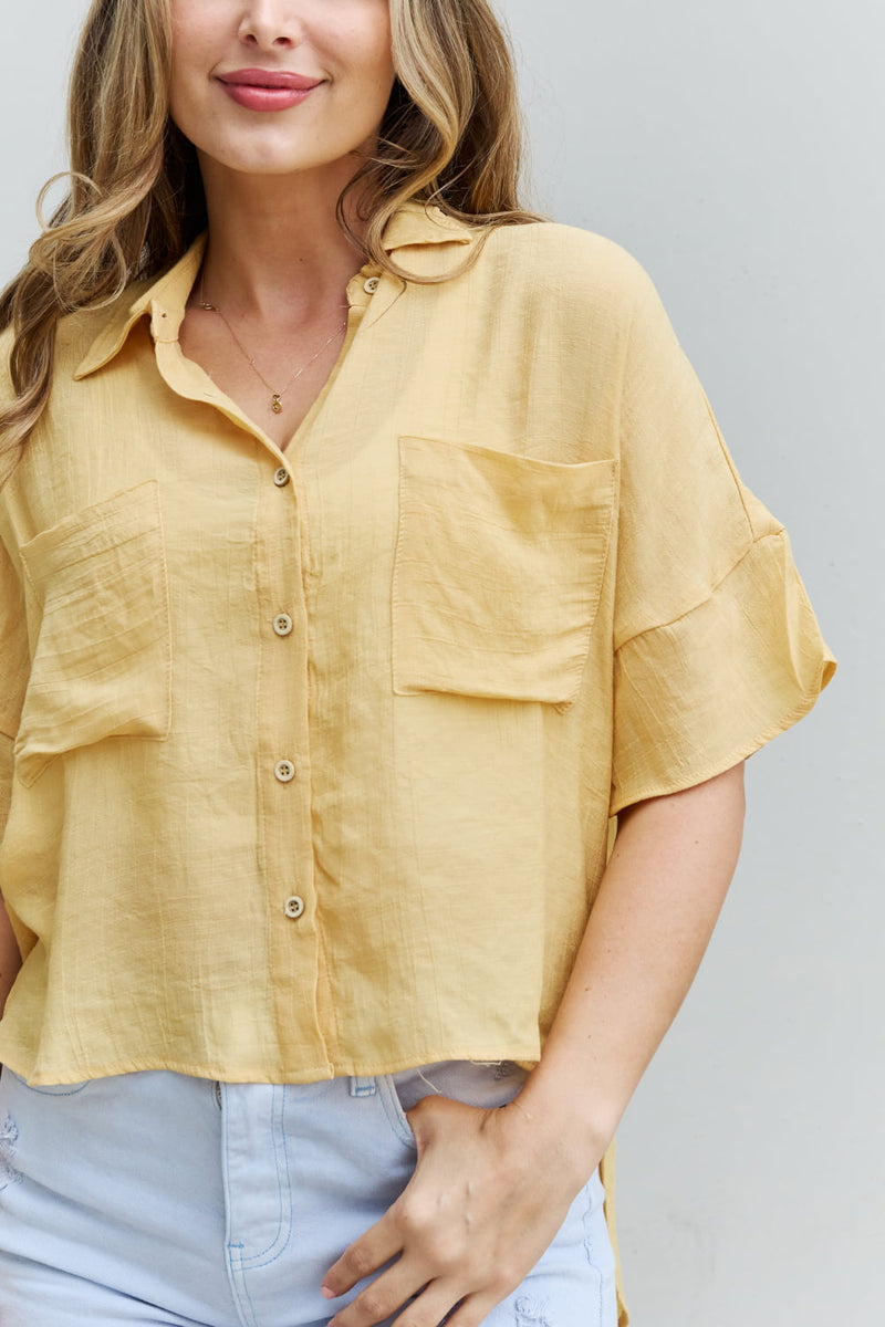 HYFVE Chill Mode High Low Hem Button Down Top