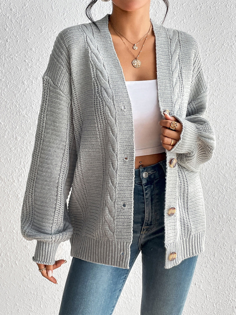 Cable-Knit Button Down Cardigan