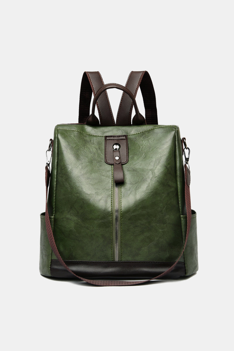 Contrast Color PU Leather Backpack