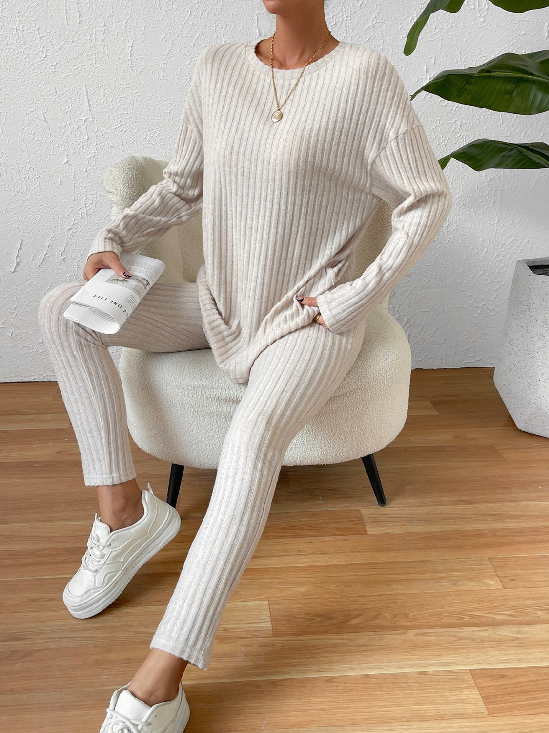 Ribbed Top and Pants Lounge Set