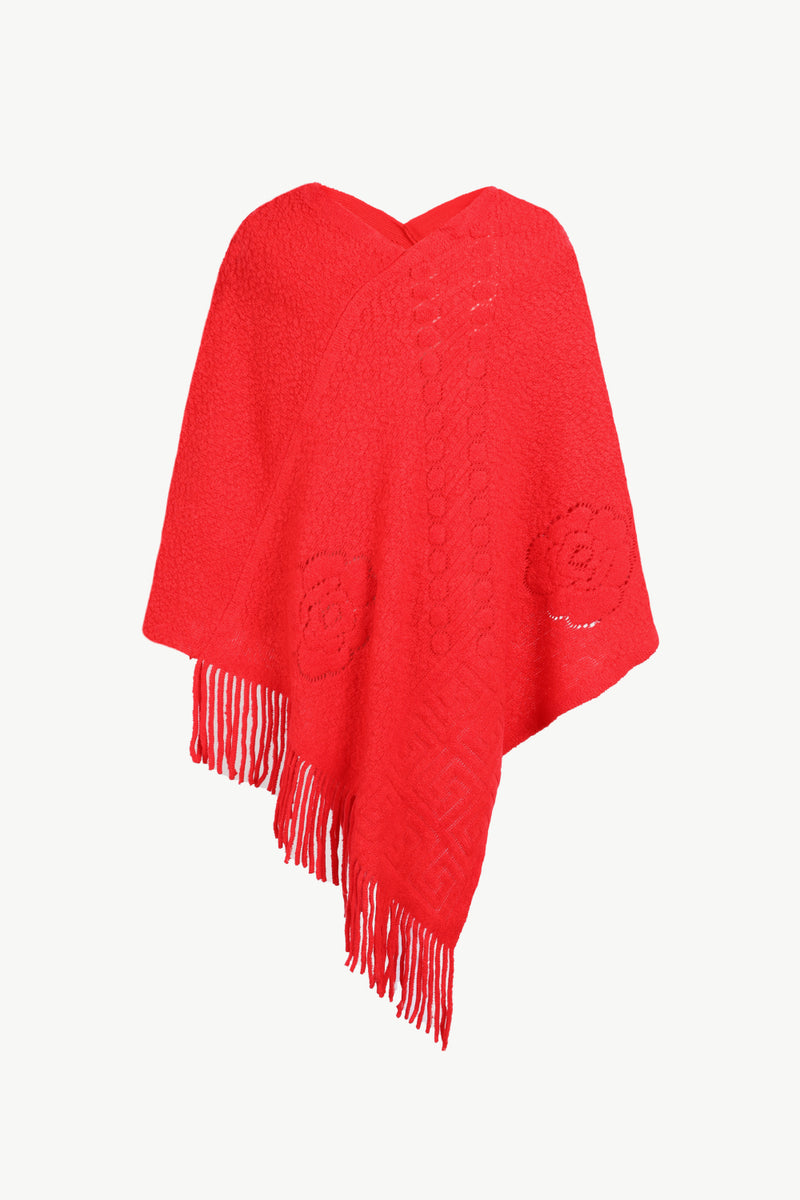 Pearl Trim Fringe Hem Poncho