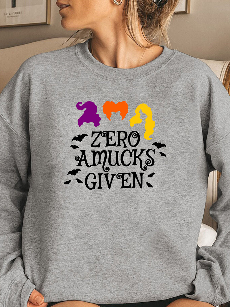 Full Size Round Neck Long Sleeve ZERO AMUCKS GIVEN Graphic Sweatshirt