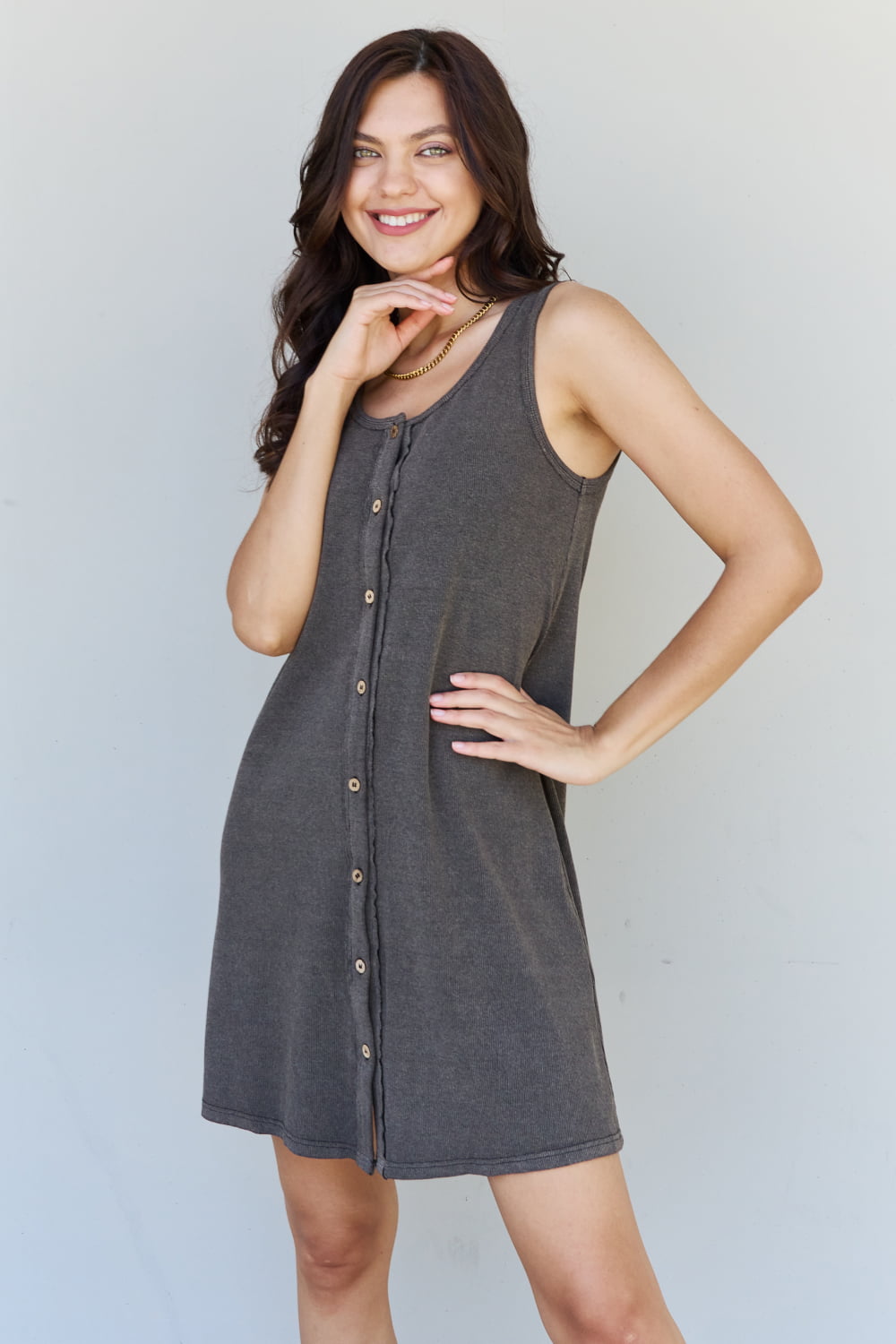 HEYSON All About Comfort Sleeveless Button Down Mini Dress