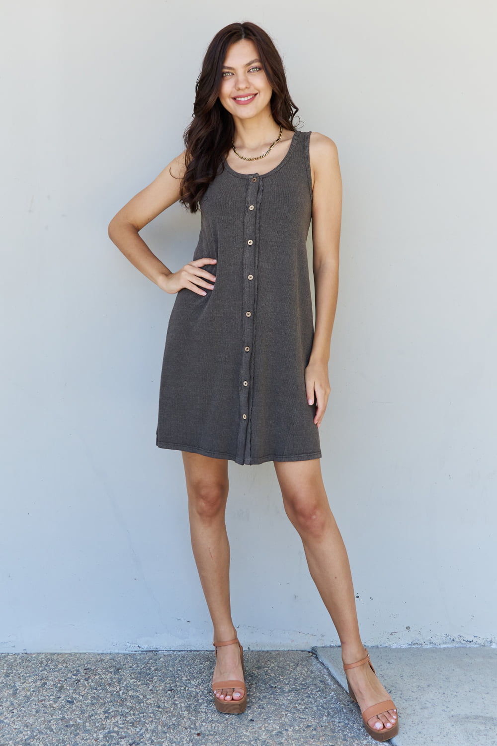 HEYSON All About Comfort Sleeveless Button Down Mini Dress