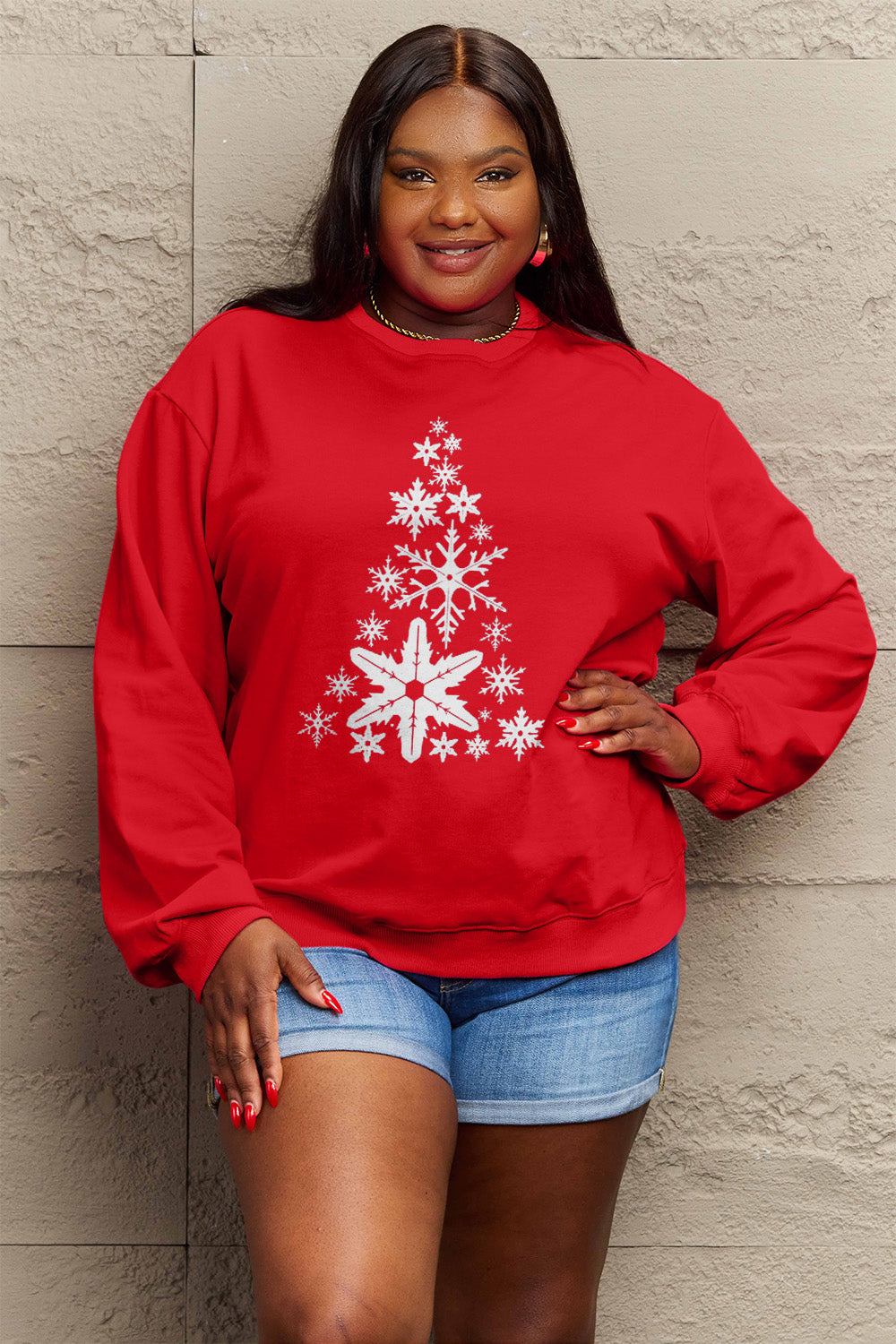 Simply Love Full Size Snowflake Christmas Tree Graphic Sweatshirt