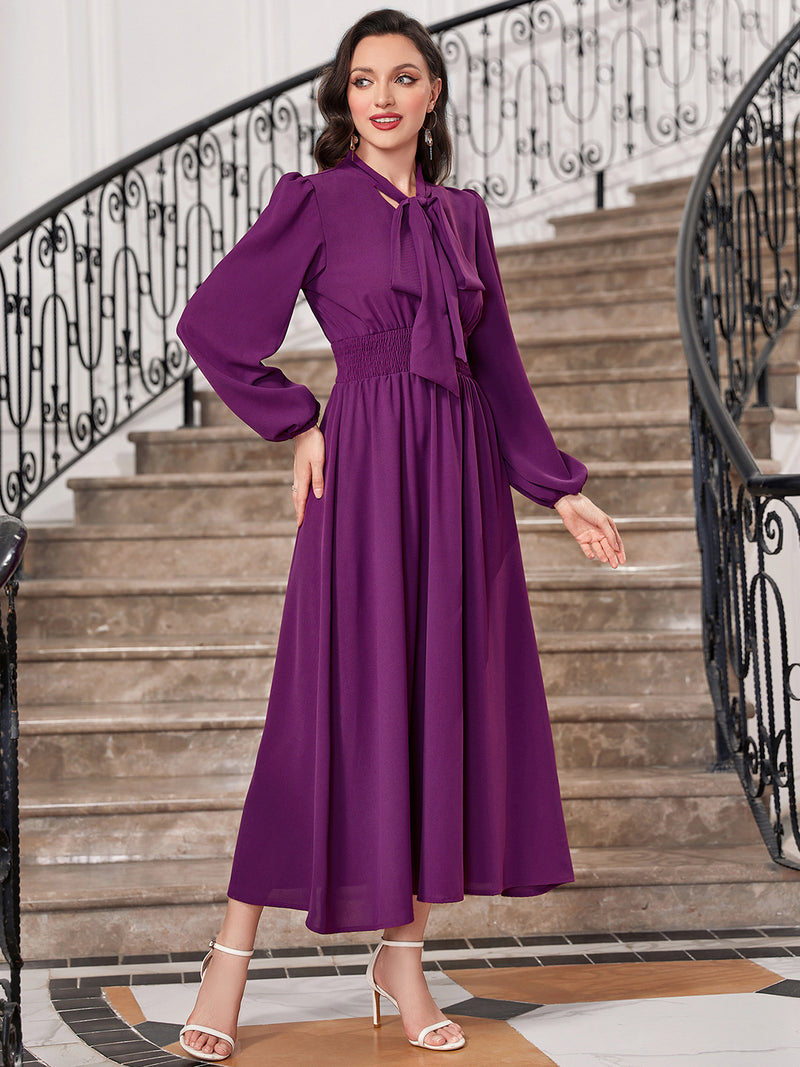 Tie-Neck Balloon Sleeve Dress