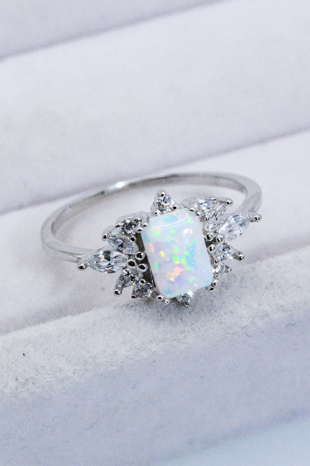 925 Sterling Silver Zircon and Opal Ring