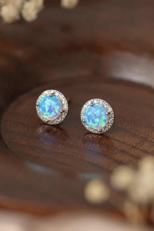 Silver Opal Round Stud Earrings