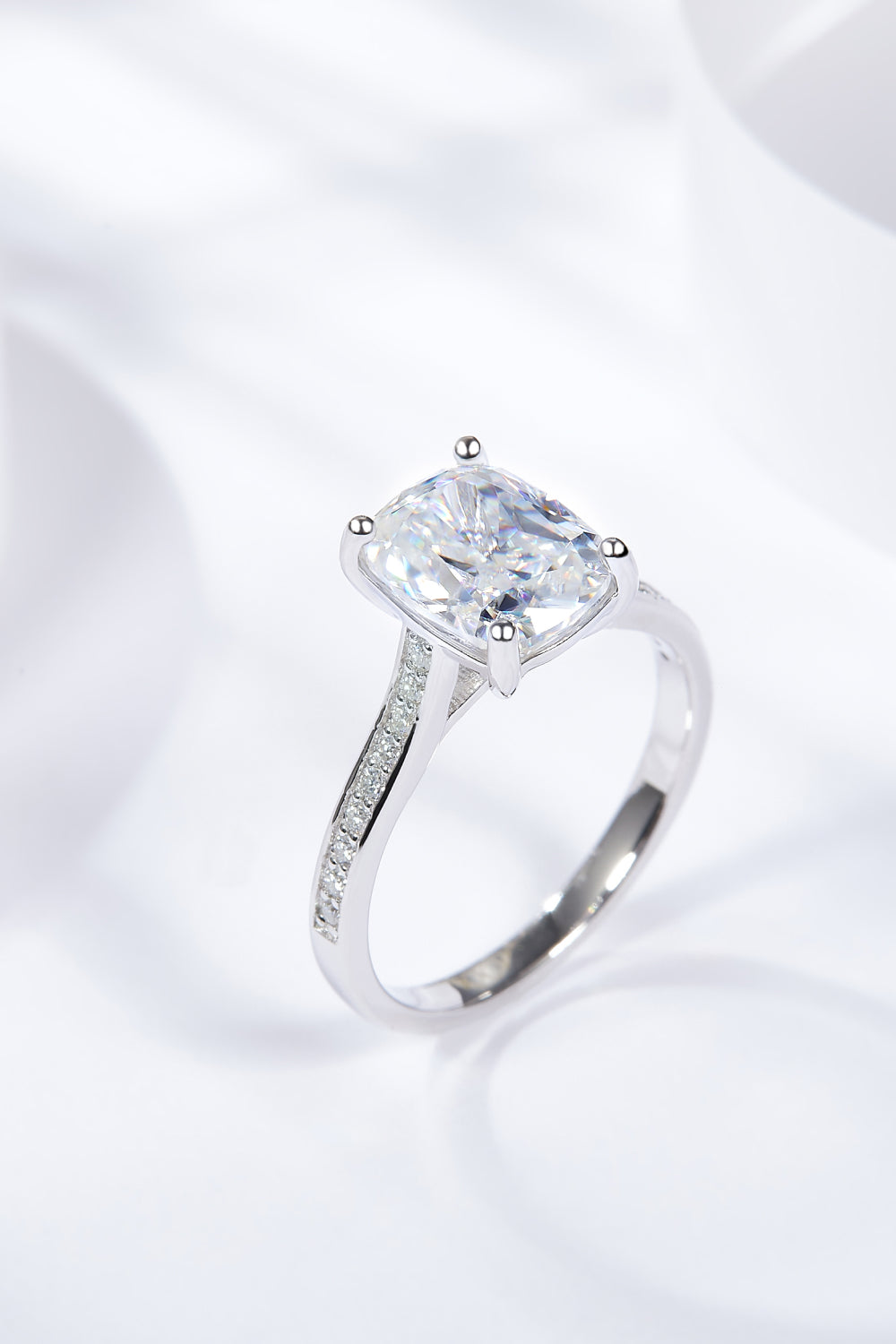 Moissanite Platinum-Plated Side Stone Ring