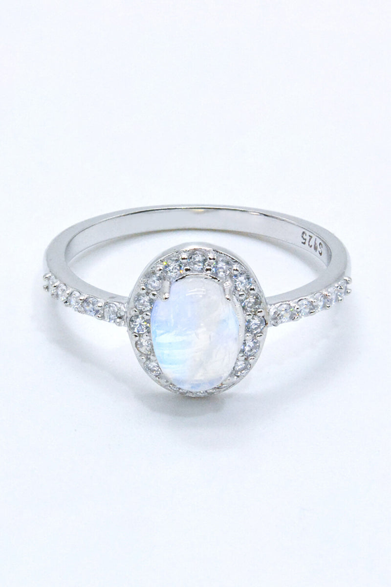 925 Sterling Silver Natural Moonstone Halo Ring