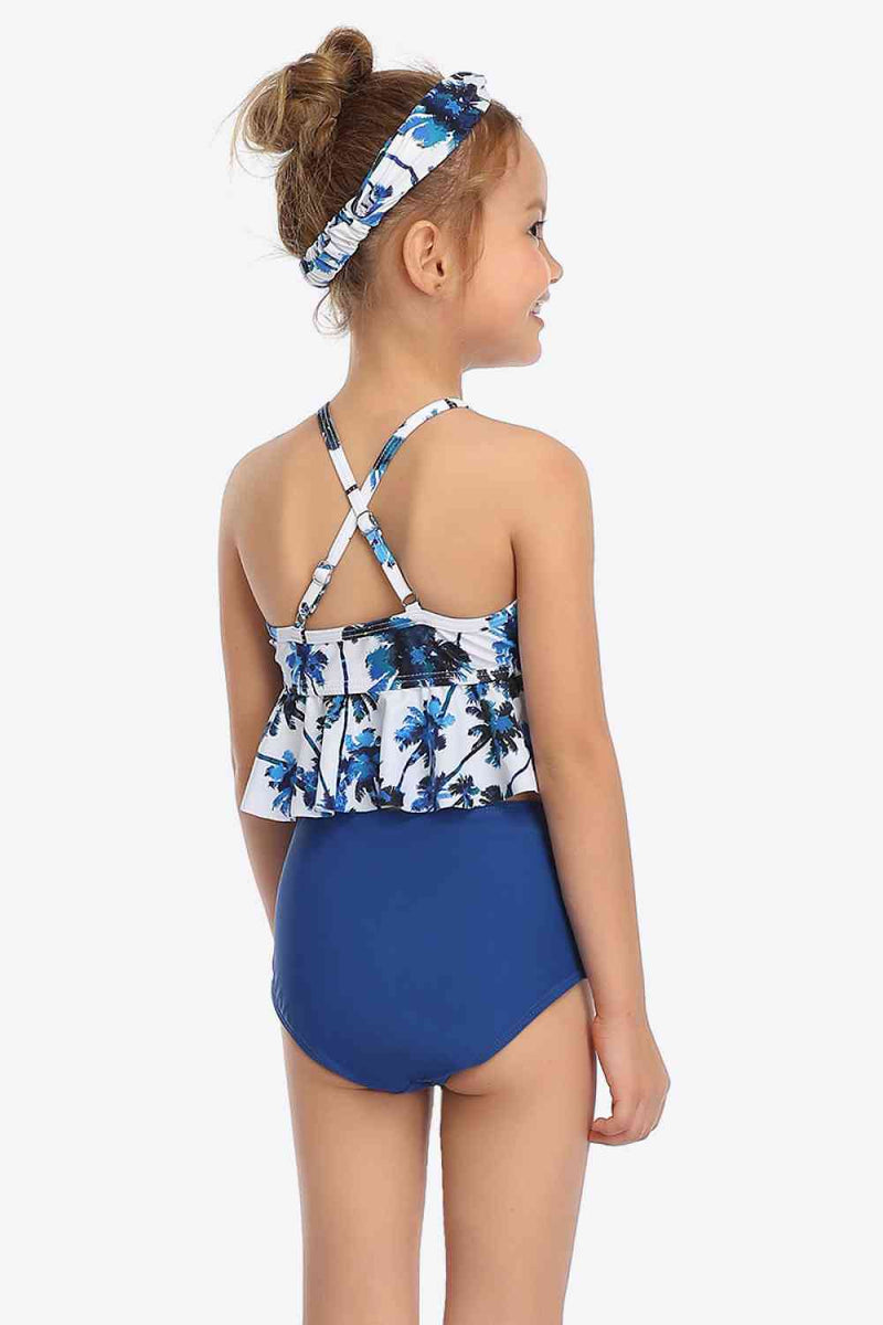 Botanical Print Crisscross Ruffled Two-Piece Swim Set