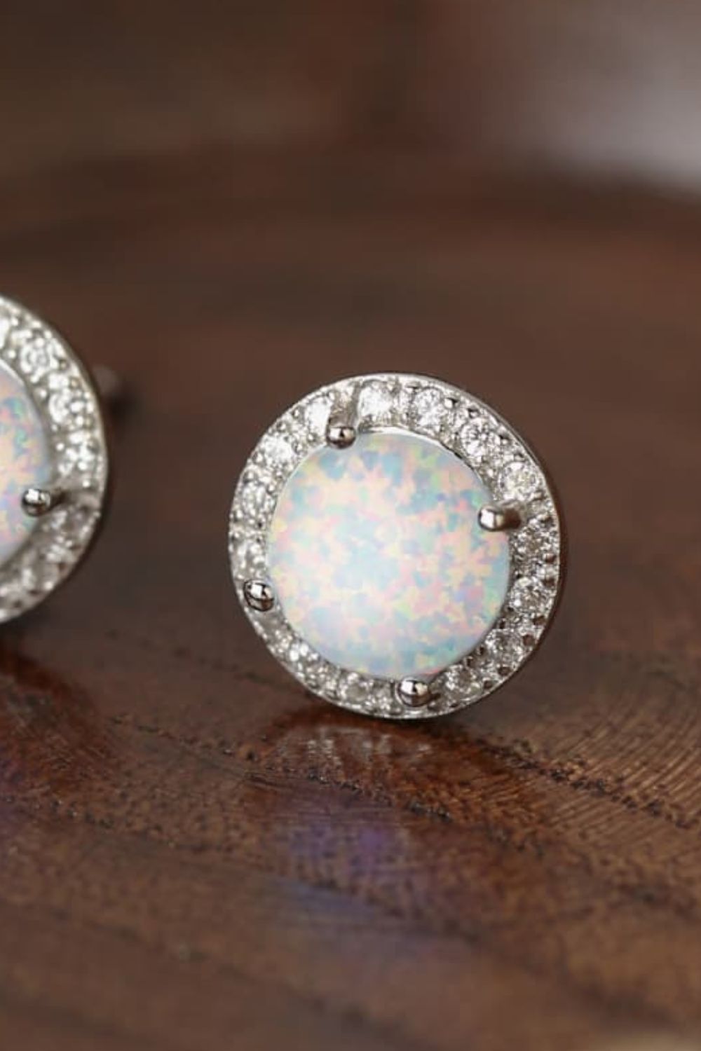 Silver Opal Round Stud Earrings