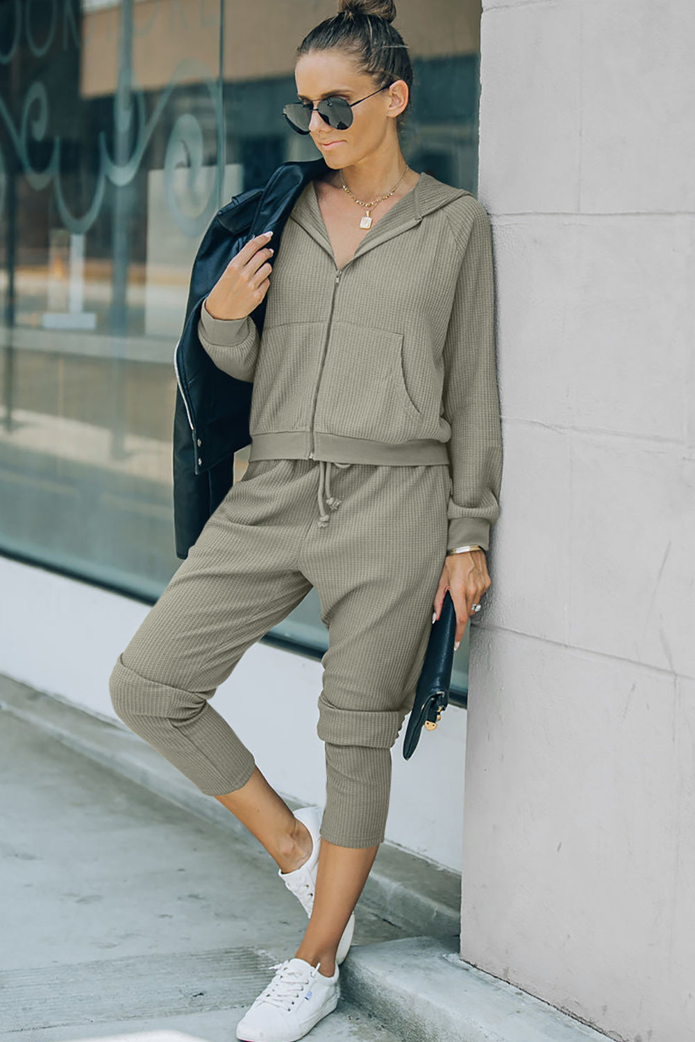 Zip-Up Long Sleeve Top and Pants Set