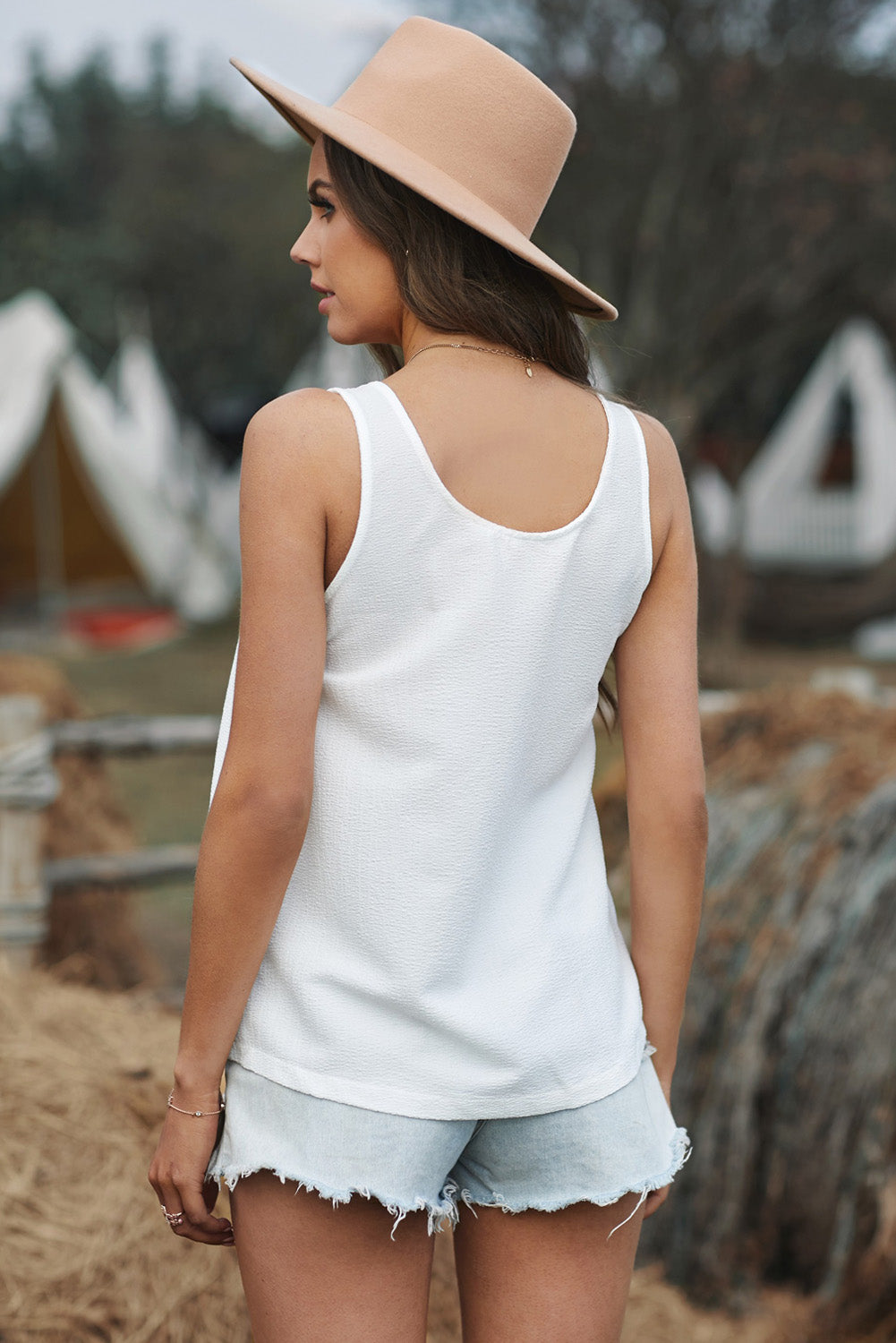 Button Textured Cotton Tank Top