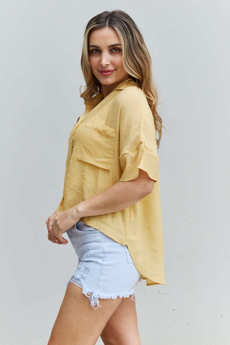 HYFVE Chill Mode High Low Hem Button Down Top