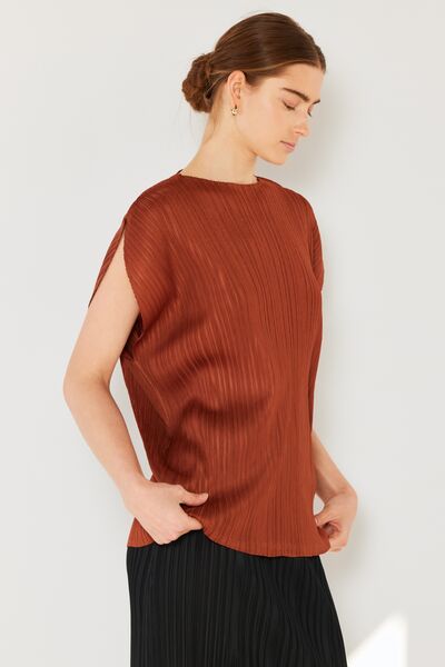 Marina West Swim Rib Pleated Oversized Dolman Sleeve Top