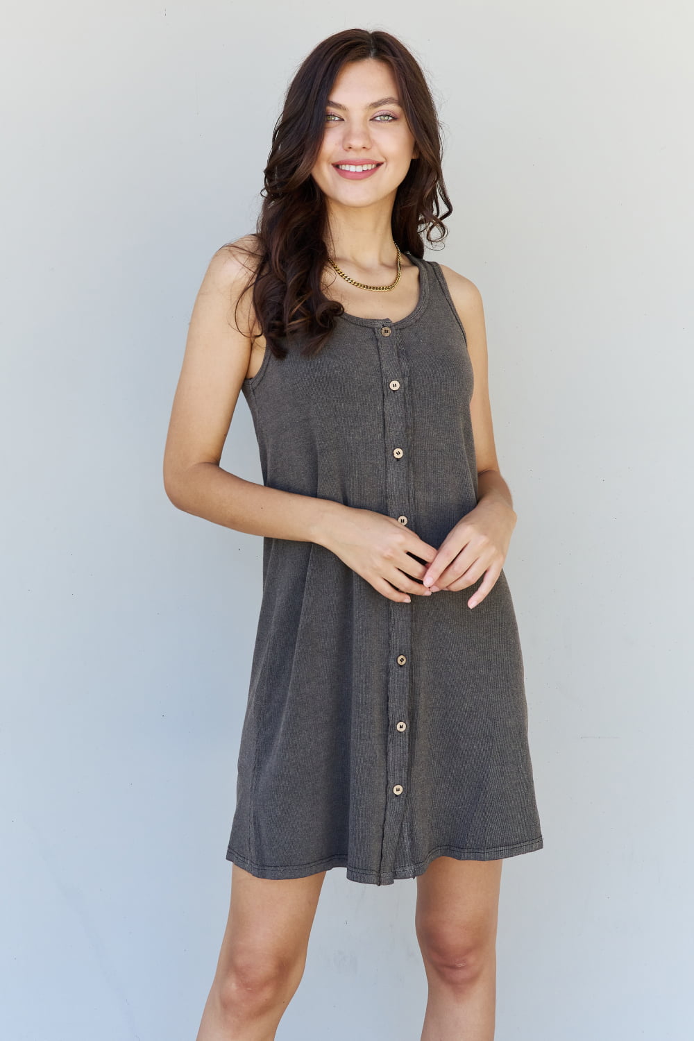 HEYSON All About Comfort Sleeveless Button Down Mini Dress