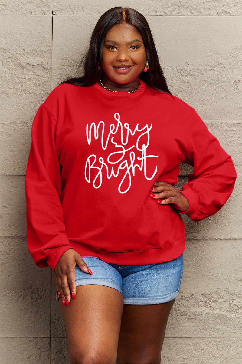 Simply Love Full Size MERRY AND BRIGHT Graphic Sweatshirt